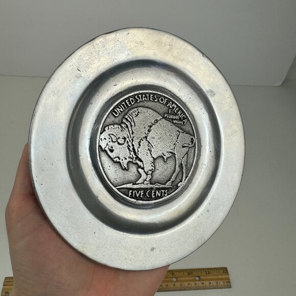 2 Vtg Pewter Pewtarex Indian Head Penny Buffalo Nickel Collectible Plates 5.75in - Picture 11 of 12